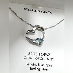 Sterling Silver Heart Necklace with Blue Topaz